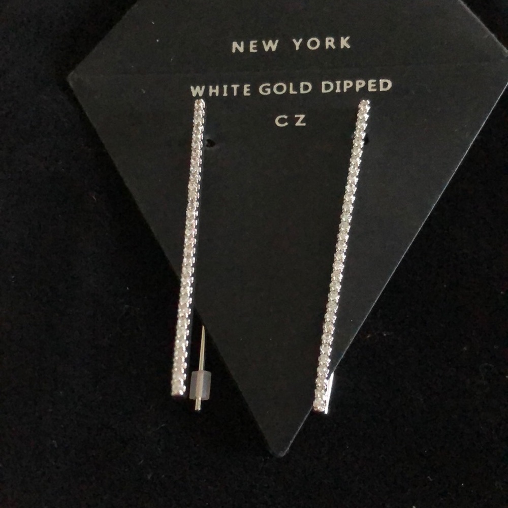 Cubic Zirconia/White Gold Dipped Straight Earrings